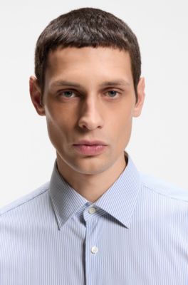 Striped regular-fit shirt in performance-stretch fabric, Light Blue