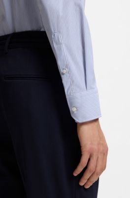 Striped regular-fit shirt in performance-stretch fabric, Light Blue