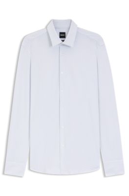 Camisa slim fit en punto t&eacute;cnico el&aacute;stico estampado, Blanco