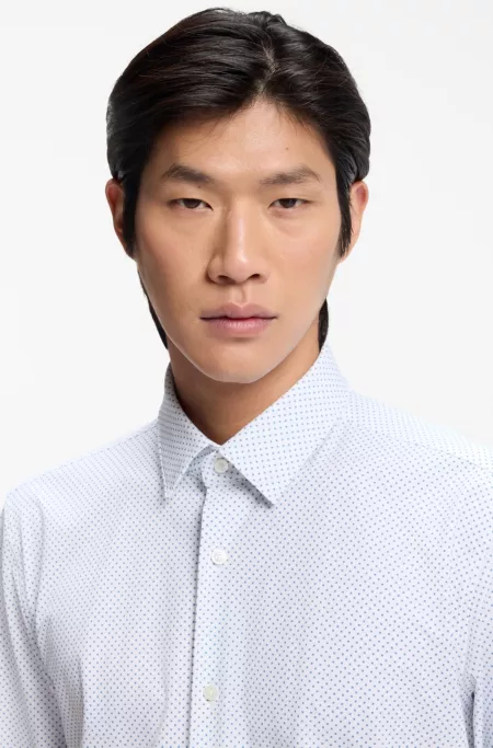 Printed slim-fit shirt in performance-stretch jersey