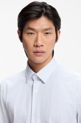 Printed slim-fit shirt in performance-stretch jersey, White