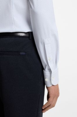 Printed slim-fit shirt in performance-stretch jersey, White