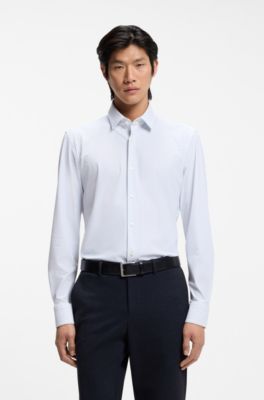 Printed slim-fit shirt in performance-stretch jersey, White