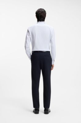 Camisa slim fit en punto t&eacute;cnico el&aacute;stico estampado, Blanco