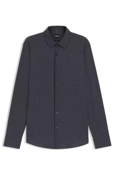 Printed slim-fit shirt in performance-stretch jersey