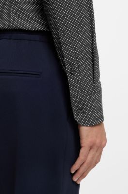 Camisa slim fit en punto t&eacute;cnico el&aacute;stico estampado, Azul oscuro