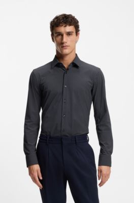 Camisa slim fit en punto t&eacute;cnico el&aacute;stico estampado, Azul oscuro