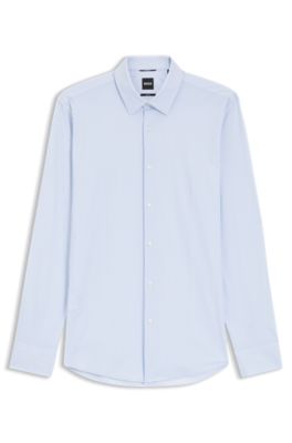 Printed slim-fit shirt in performance-stretch jersey, Light Blue