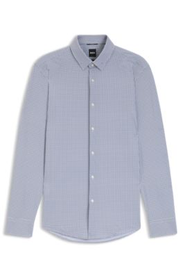 Camisa slim fit en punto t&eacute;cnico el&aacute;stico estampado, Celeste