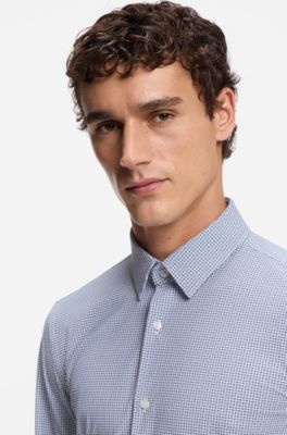 Camisa slim fit en punto t&eacute;cnico el&aacute;stico estampado, Celeste