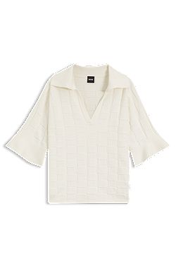 Check-texture sweater with Johnny collar