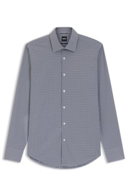 Camisa regular fit en tejido el&aacute;stico t&eacute;cnico a cuadros, Negro