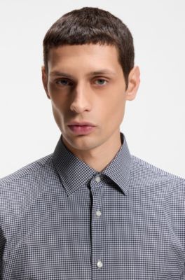 Camisa regular fit en tejido el&aacute;stico t&eacute;cnico a cuadros, Negro
