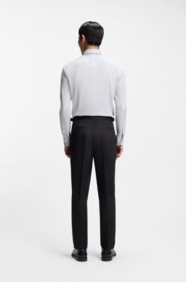 Tapered-fit trousers in stretch cotton, Dark Blue