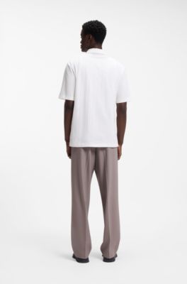 Polo de jacquard a rayas con cuello abierto, Blanco