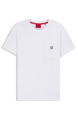 Camiseta de pijama de algod&oacute;n el&aacute;stico con logo apilado, Blanco