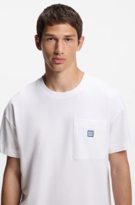 Camiseta de pijama de algod&oacute;n el&aacute;stico con logo apilado, Blanco