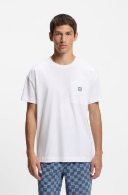 Stacked-logo pyjama T-shirt in stretch cotton, White