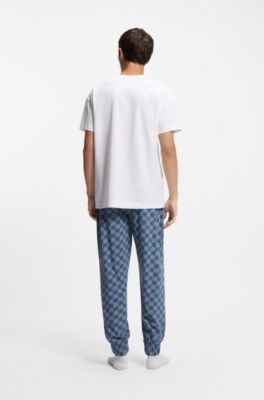 Camiseta de pijama de algod&oacute;n el&aacute;stico con logo apilado, Blanco