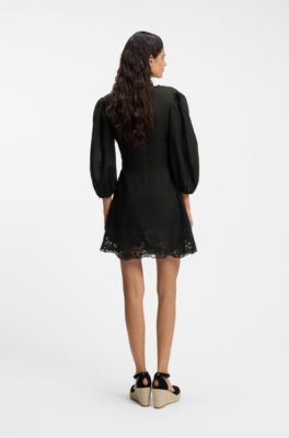 Vestido evas&eacute; con detalles bordados, Negro
