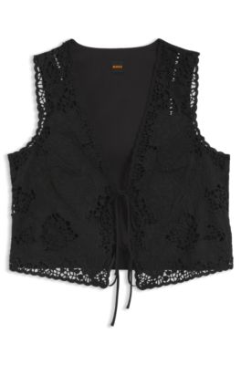 Chaleco bordado con cierre de anudado, Negro