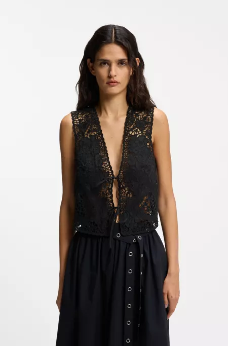 Embroidered waistcoat with tie closure