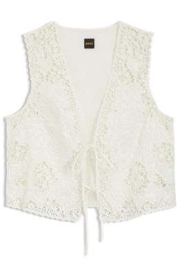 Gilet brod&eacute; avec fermeture par cravate, Blanc