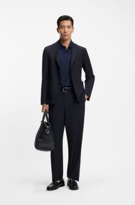 Veste Slim en laine m&eacute;lang&eacute;e lavable, Bleu fonc&eacute;