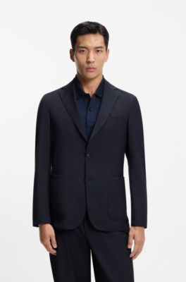 Blazer slim fit de mezcla de lana lavable, Azul oscuro