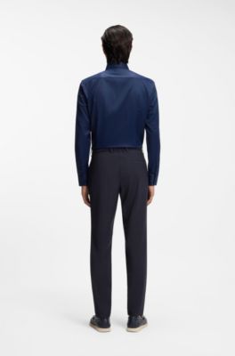 Pantalones slim fit de mezcla de lana lavable, Azul oscuro