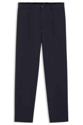 Washable tapered-fit trousers in a wool blend, Dark Blue