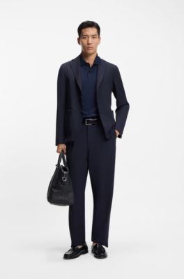Washable tapered-fit trousers in a wool blend, Dark Blue
