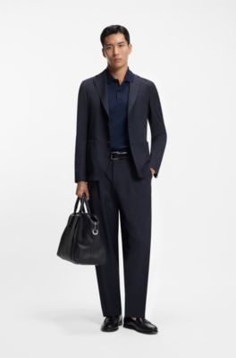 Pantalones tapered fit de tejido el&aacute;stico t&eacute;cnico lavable, Azul oscuro
