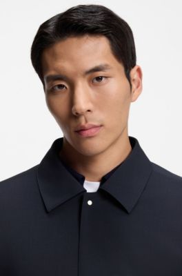 Sobrecamisa relaxed fit de mezcla de lana el&aacute;stica, Azul oscuro