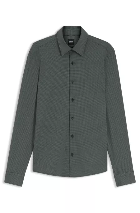 Patterned slim-fit shirt in performance-stretch jersey