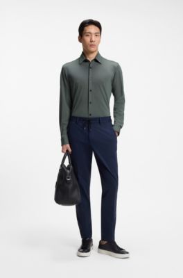 Patterned slim-fit shirt in performance-stretch jersey, Black