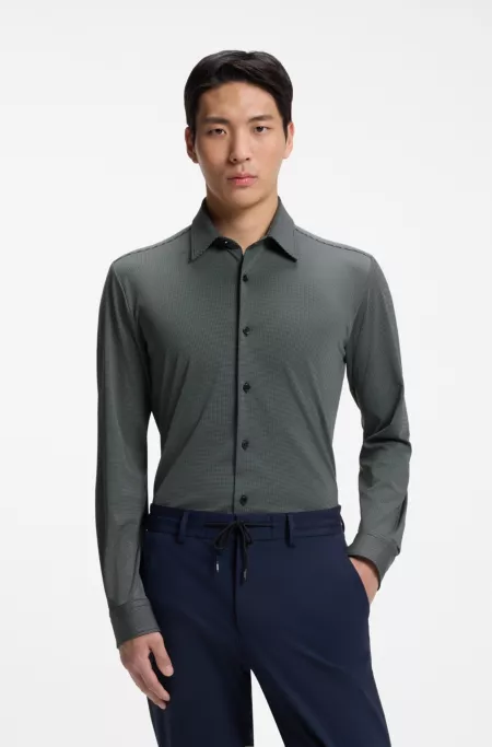 Patterned slim-fit shirt in performance-stretch jersey