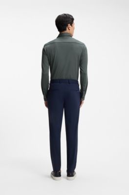 Patterned slim-fit shirt in performance-stretch jersey, Black