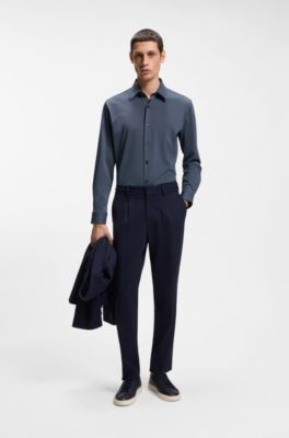 Camisa slim fit en punto el&aacute;stico t&eacute;cnico estampado, Celeste