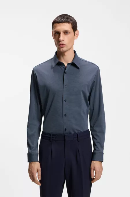 Patterned slim-fit shirt in performance-stretch jersey