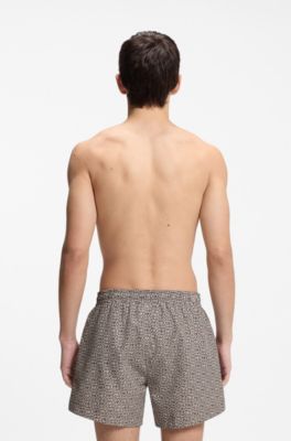 Quick-dry swim shorts with stacked-logo check print, Light Beige