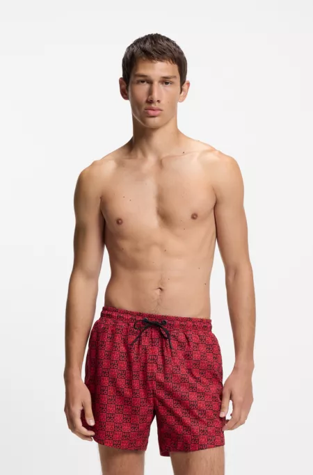 Quick-dry swim shorts with stacked-logo check print
