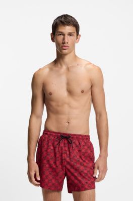 Ba&ntilde;ador tipo shorts de secado r&aacute;pido con estampado de cuadros con logo apilado, Rosa claro