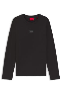 Logo-label pyjama T-shirt in a cotton blend, Black