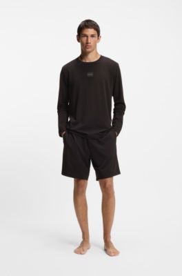 Logo-label pyjama T-shirt in a cotton blend, Black
