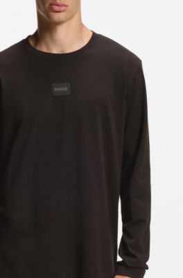 Logo-label pyjama T-shirt in a cotton blend, Black