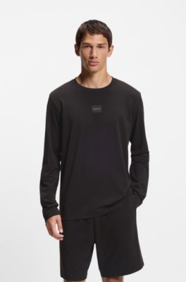 Camiseta de pijama relaxed fit en algod&oacute;n con etiqueta con logo, Negro