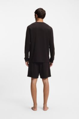 Logo-label pyjama T-shirt in a cotton blend, Black