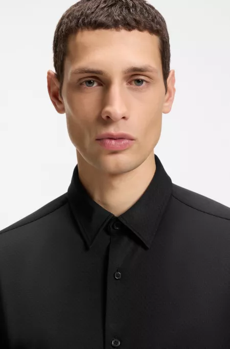 Performance-stretch slim-fit shirt in structured jersey