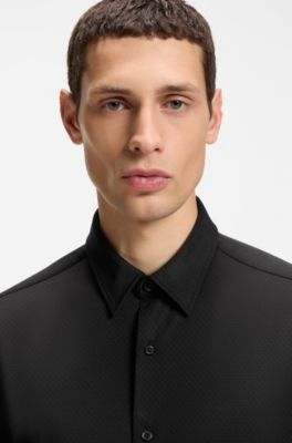 Performance-stretch slim-fit shirt in structured jersey, Black